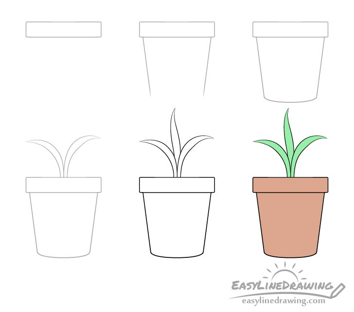 Flower Pot Step by Step Drawing