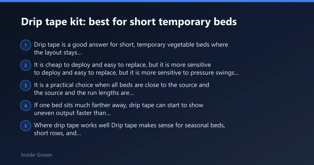 Steps: Drip tape kit: best for short temporary beds