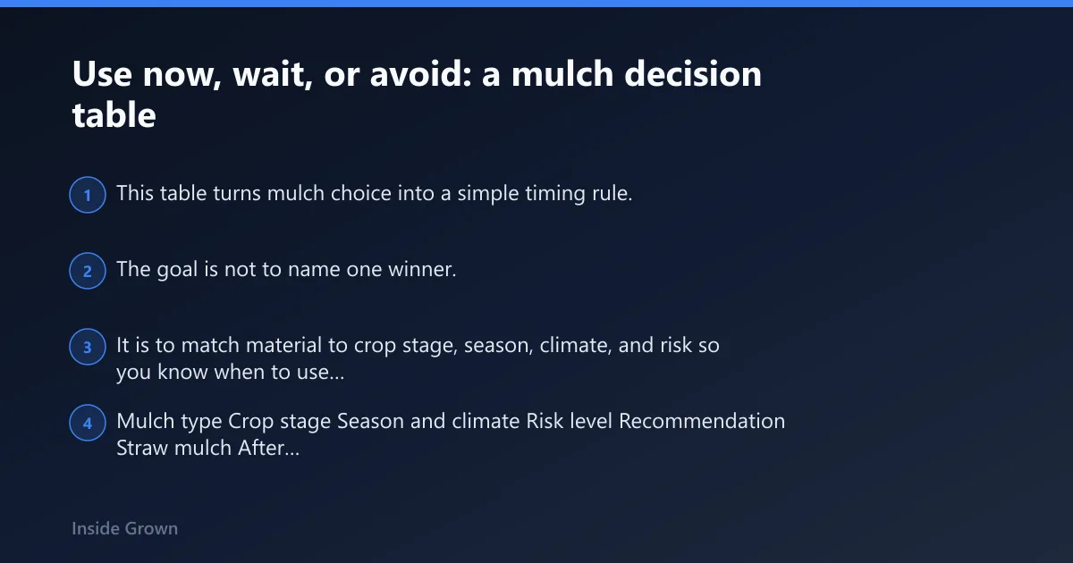 Steps: Use now, wait, or avoid: a mulch decision table