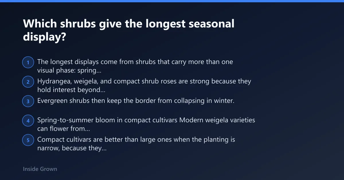 Steps: Which shrubs give the longest seasonal display?
