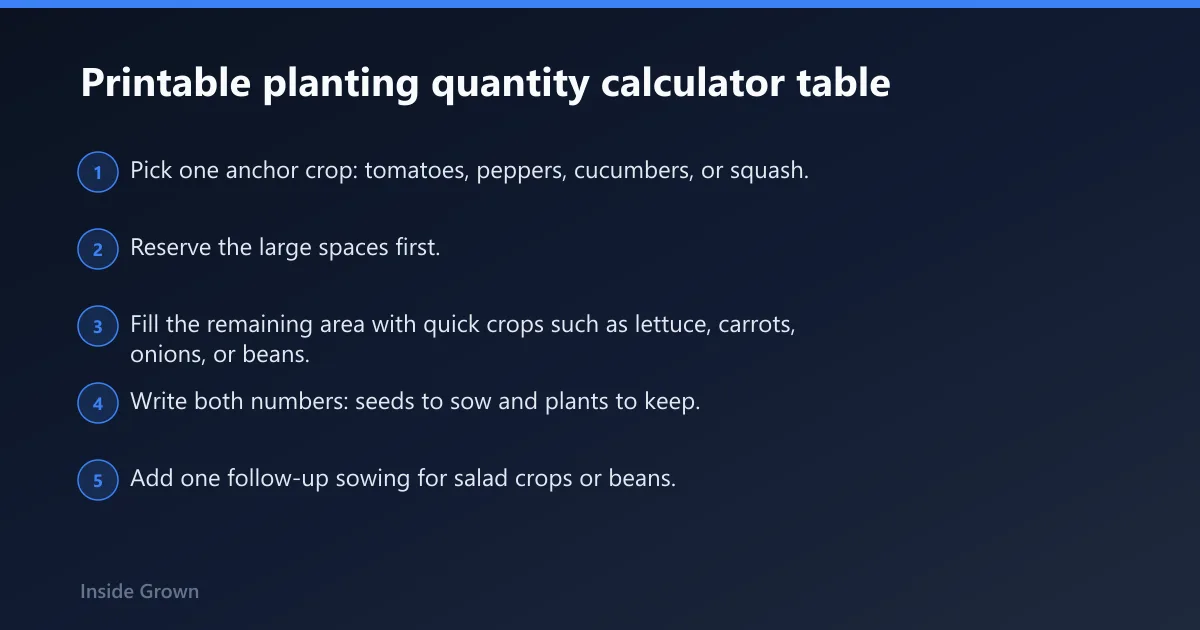 Steps: Printable planting quantity calculator table