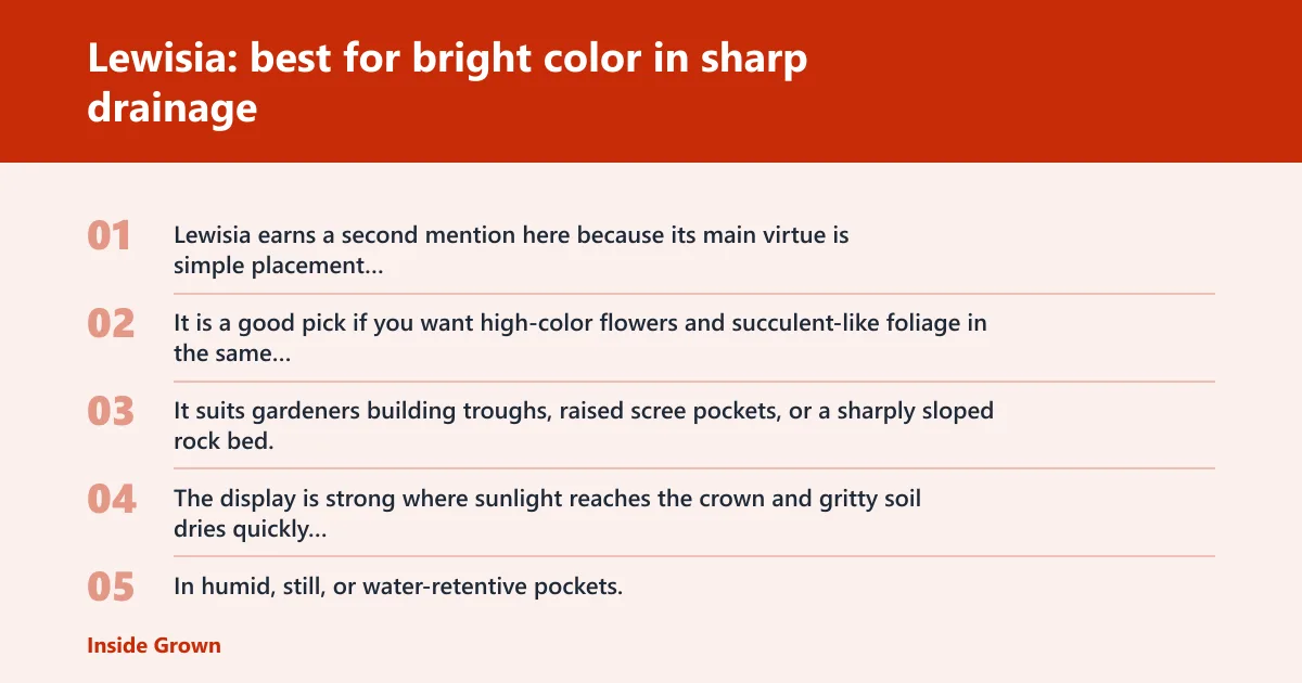 Steps: Lewisia: best for bright color in sharp drainage
