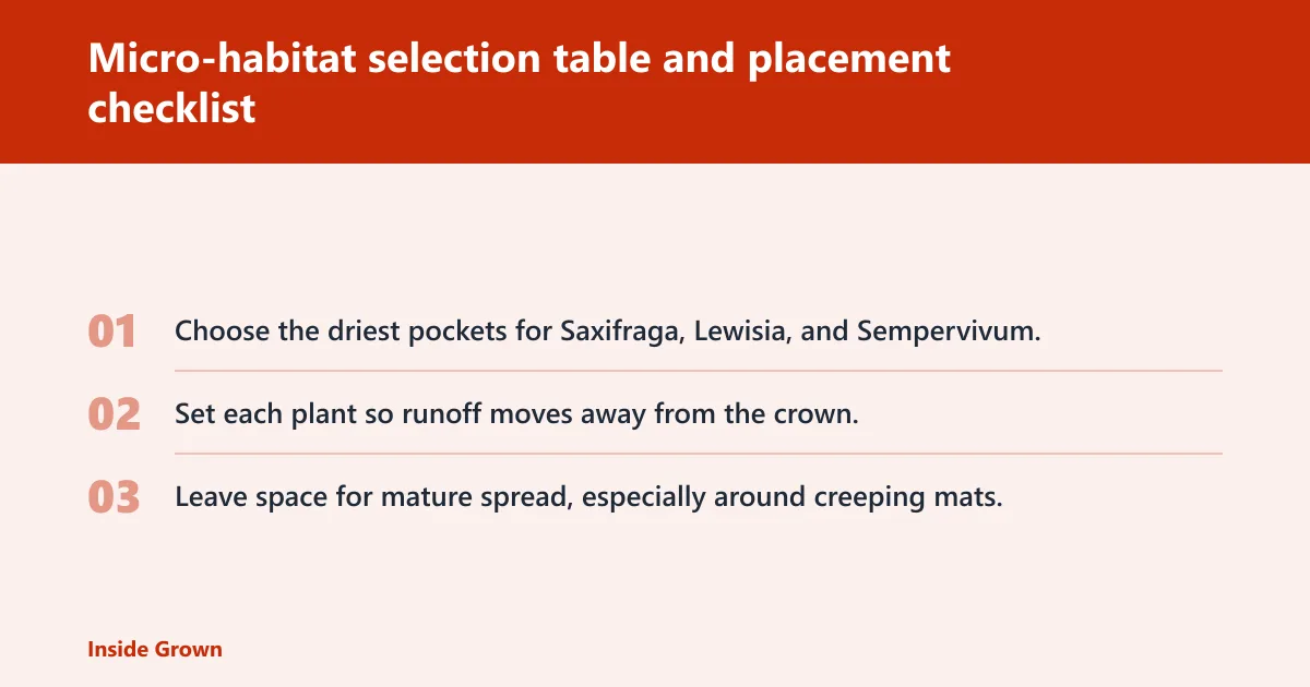 Steps: Micro-habitat selection table and placement checklist