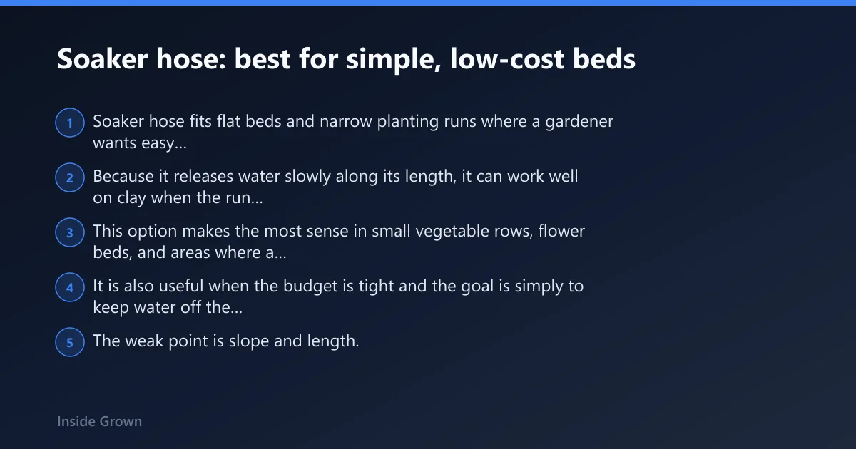 Steps: Soaker hose: best for simple, low-cost beds