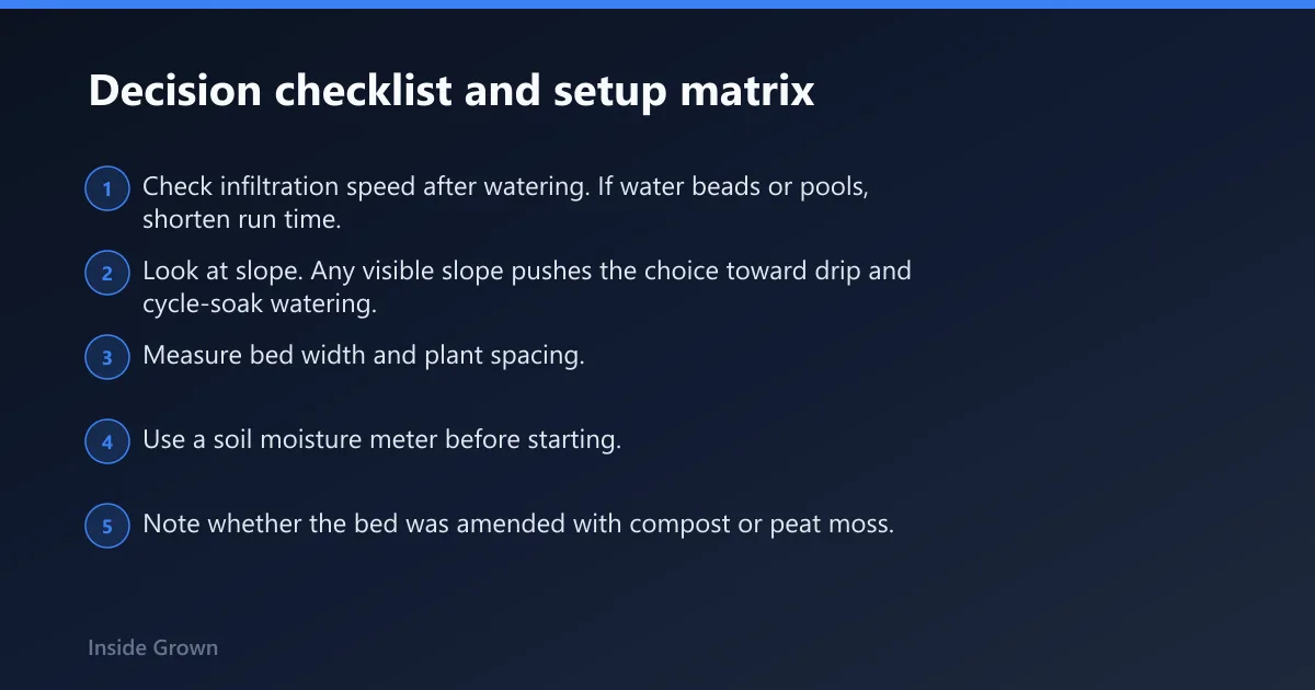 Steps: Decision checklist and setup matrix