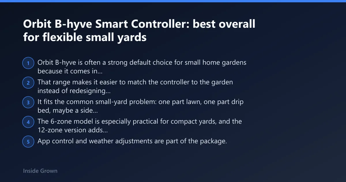 Steps: Orbit B-hyve Smart Controller: best overall for flexible small yards