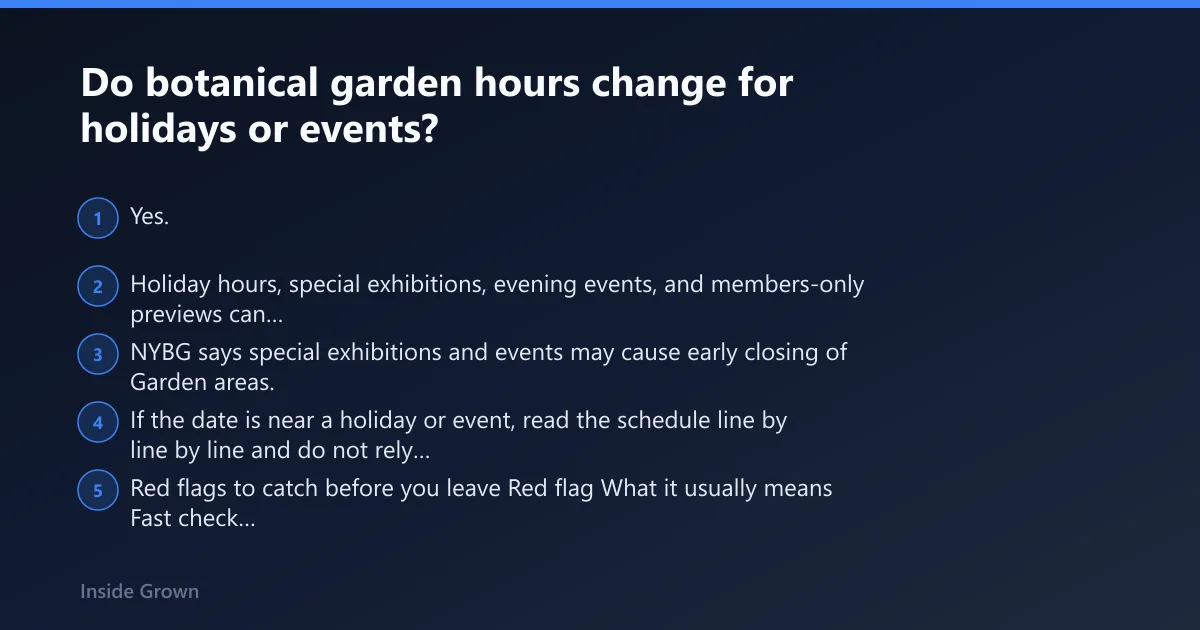 Steps: Do botanical garden hours change for holidays or events?