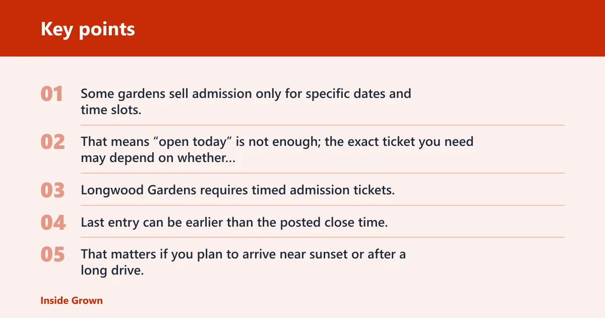 Key points: Timed tickets and last entry