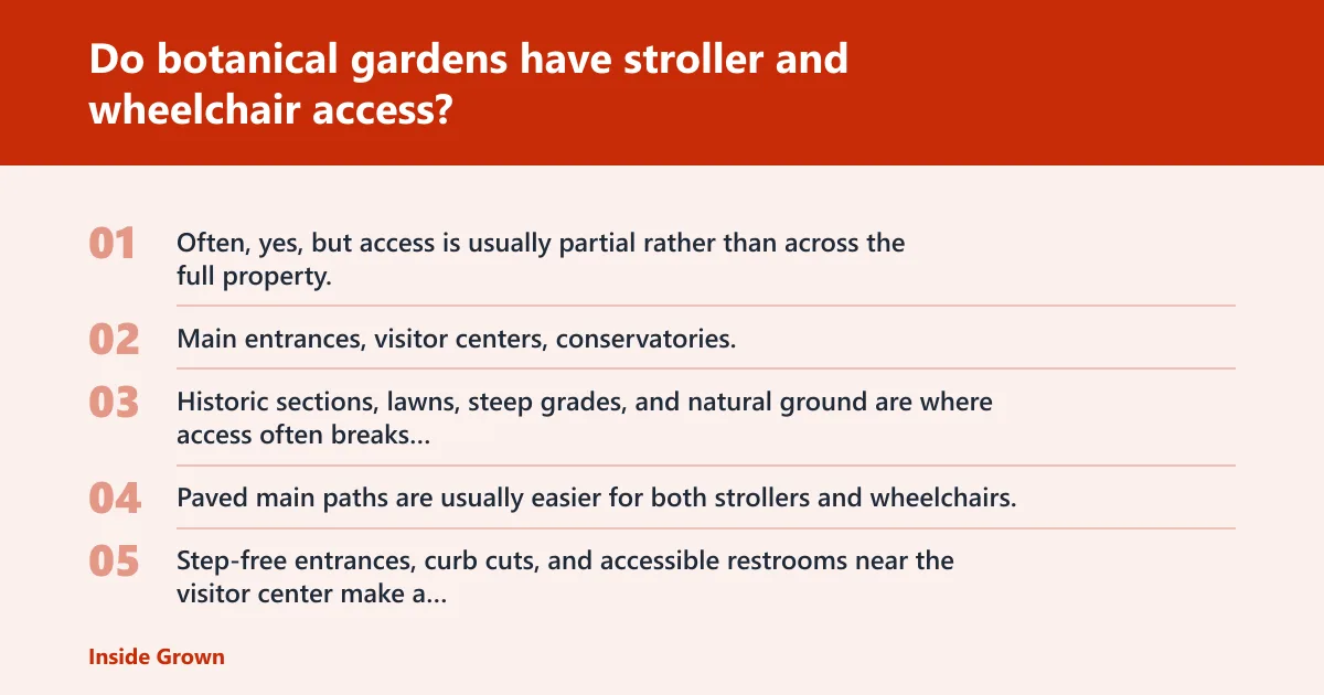 Steps: Do botanical gardens have stroller and wheelchair access?