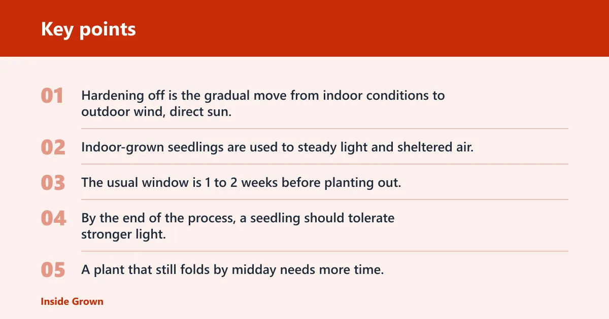 Key points: What hardening off does