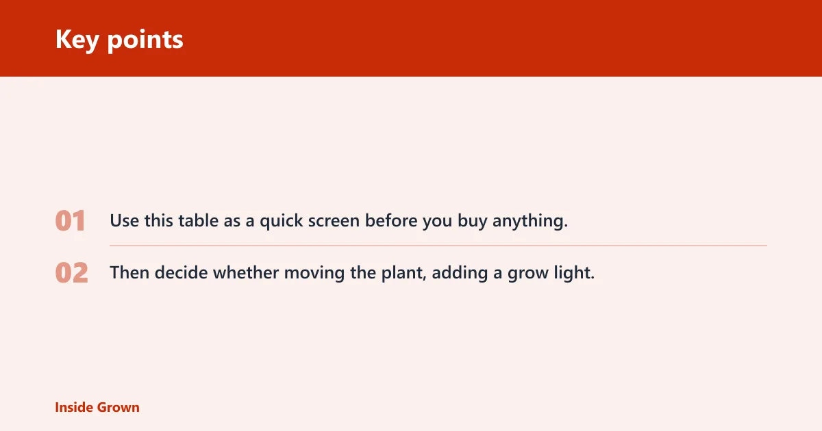 Key points: Winter light decision table