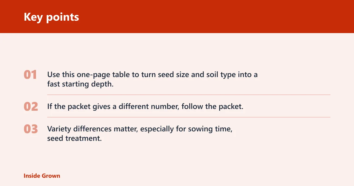 Key points: Seed depth decision table for common vegetables