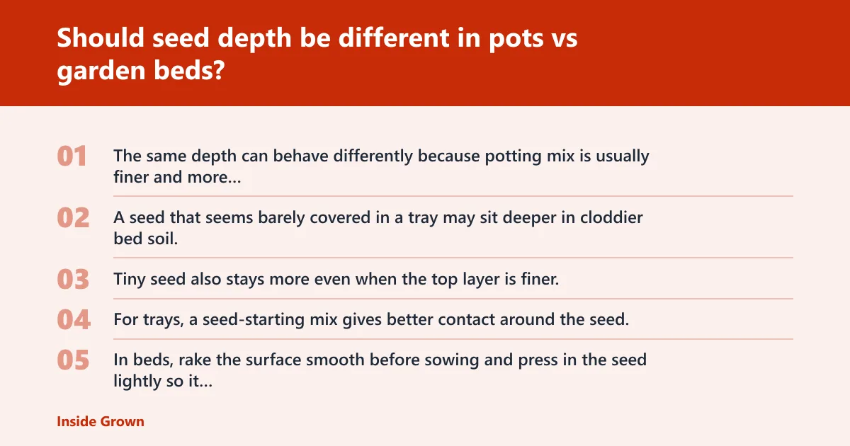 Steps: Should seed depth be different in pots vs garden beds?