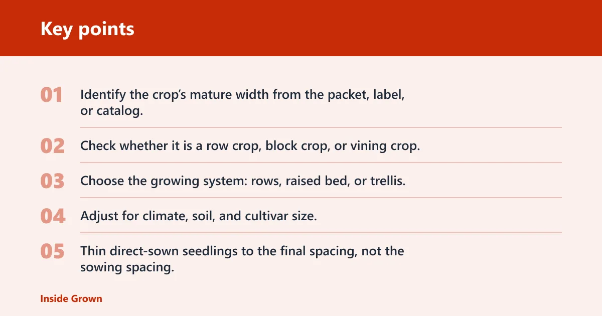 Key points: How far apart should I plant common vegetable plants?