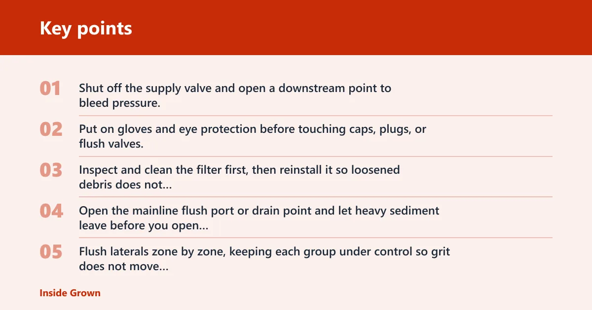 Key points: How do you flush drip lines before planting?