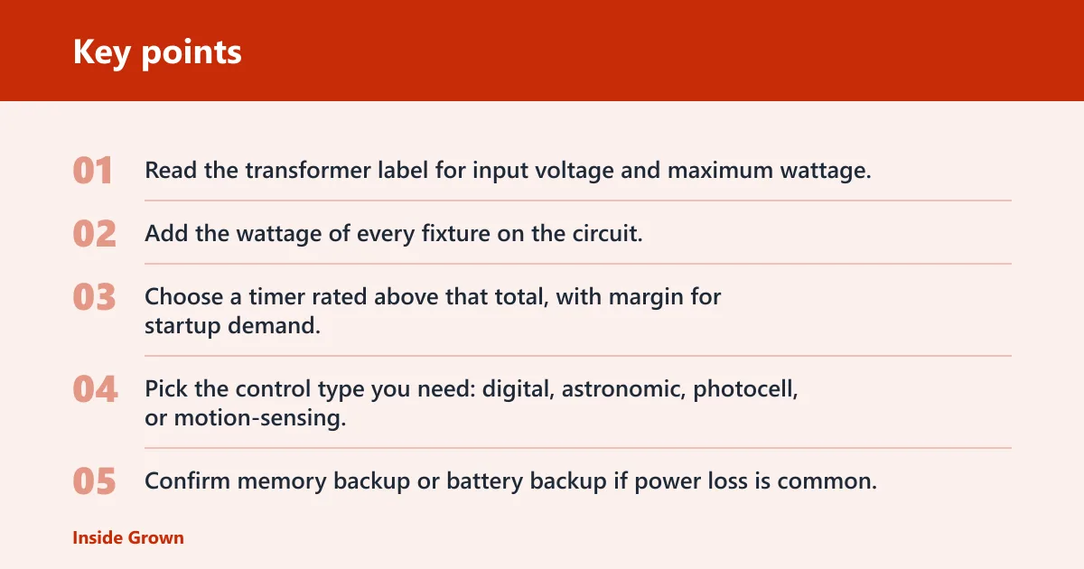 Key points: Timer selection matrix