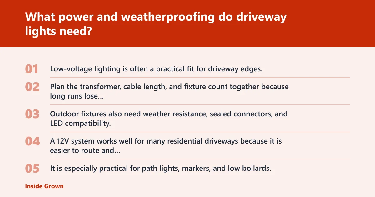 Steps: What power and weatherproofing do driveway lights need?