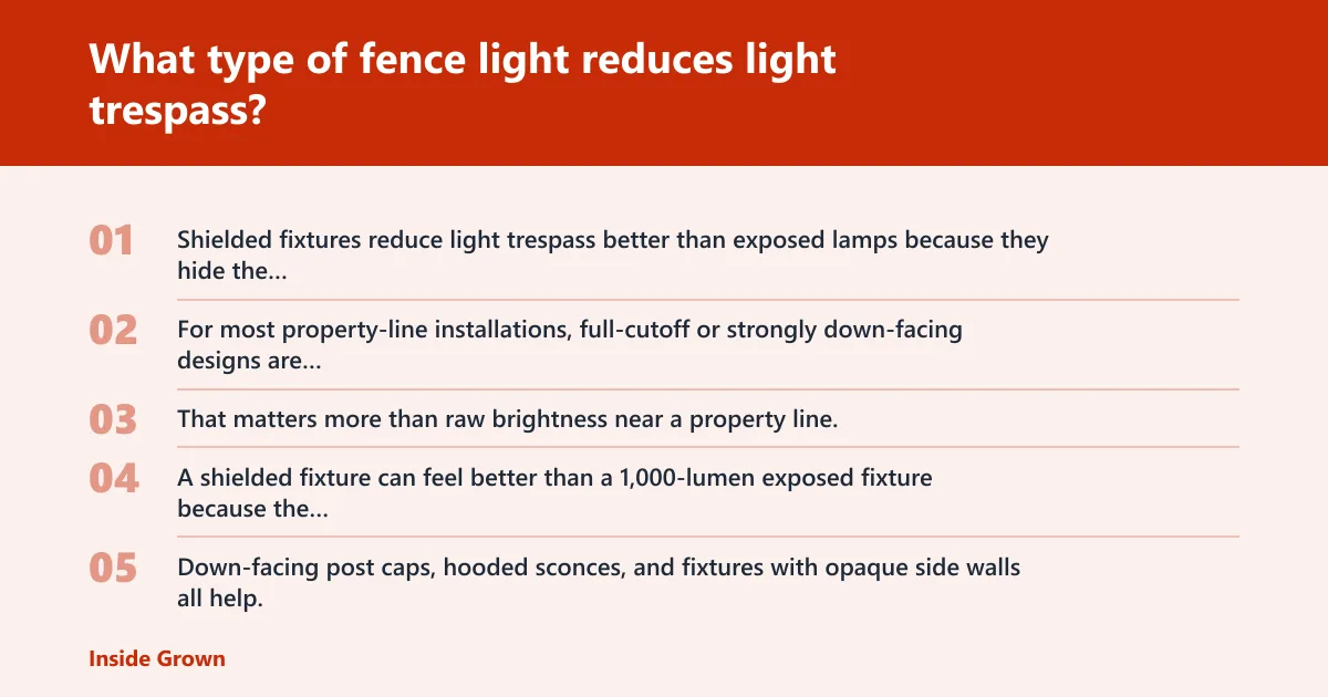 Steps: What type of fence light reduces light trespass?