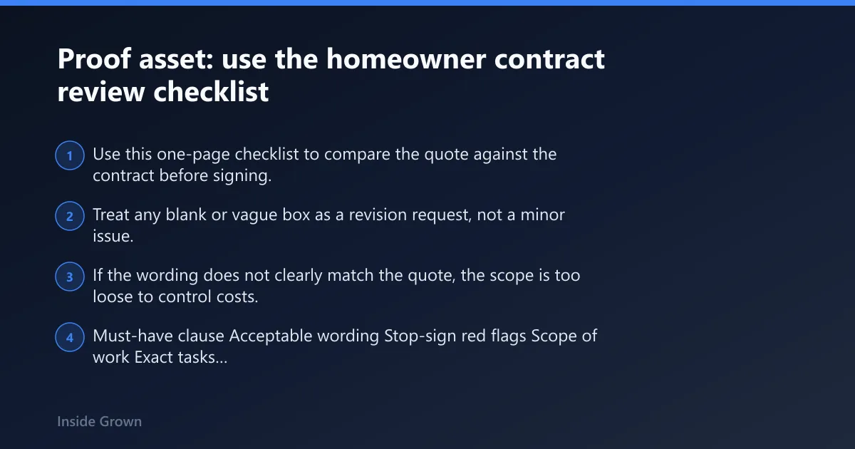 Steps: Proof asset: use the homeowner contract review checklist