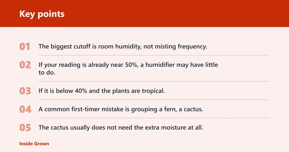 Key points: Houseplant humidity matrix