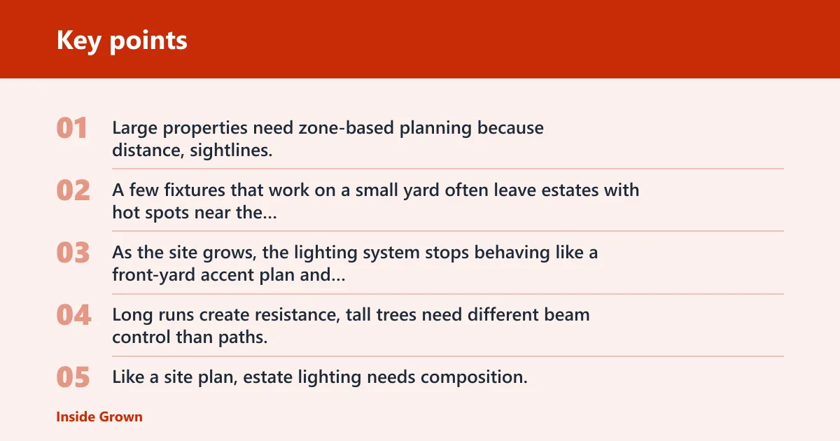 Key points: Why large properties need a zoned lighting plan