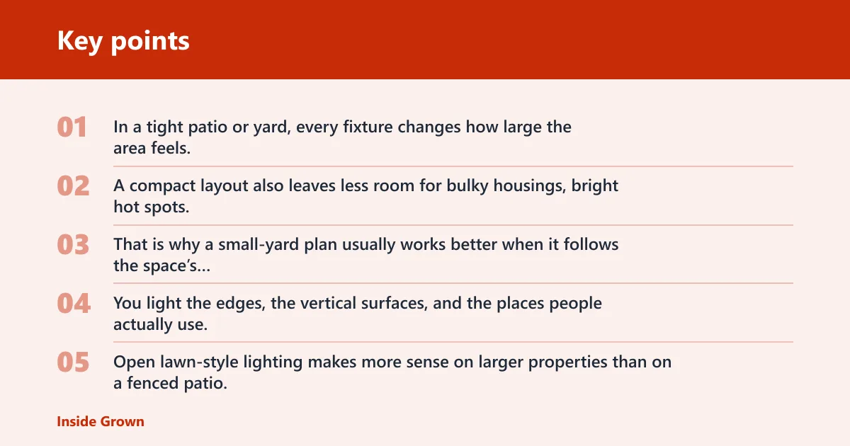 Key points: How small yards need a different lighting plan