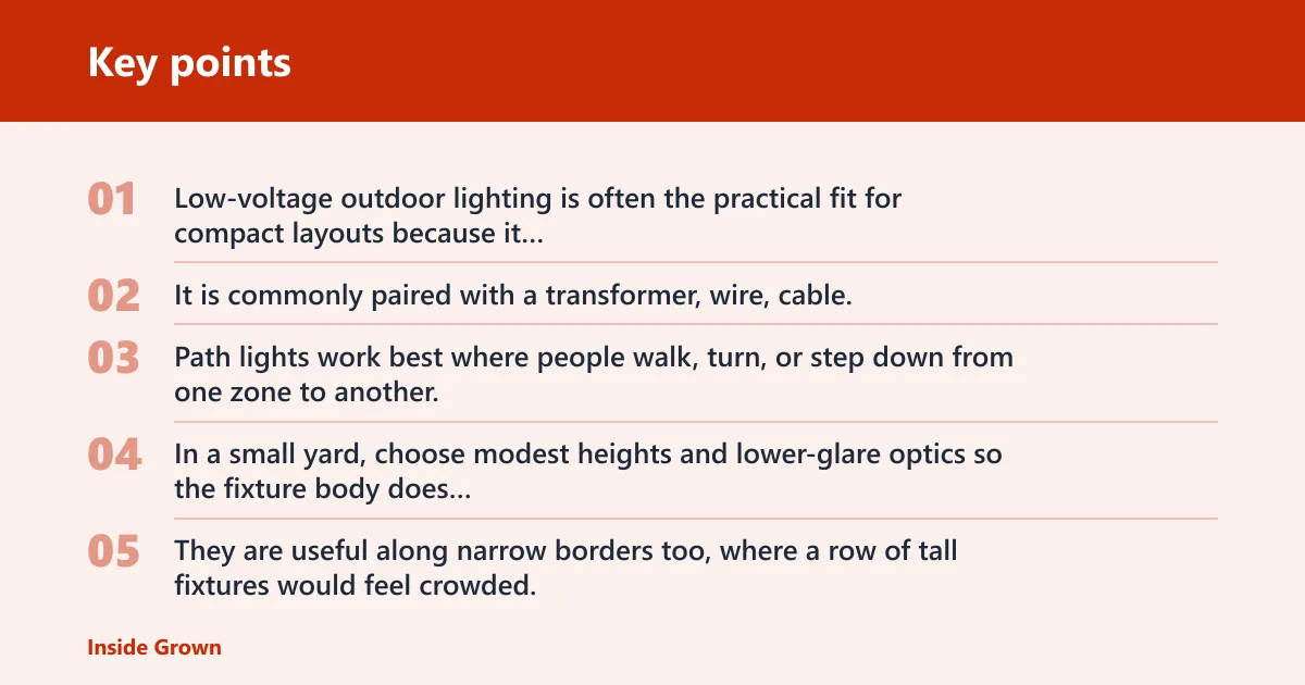 Key points: What kind of outdoor lights work best in a small yard?