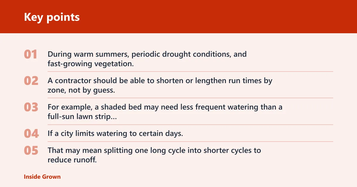 Key points: Can crews adjust sprinklers for watering rules?