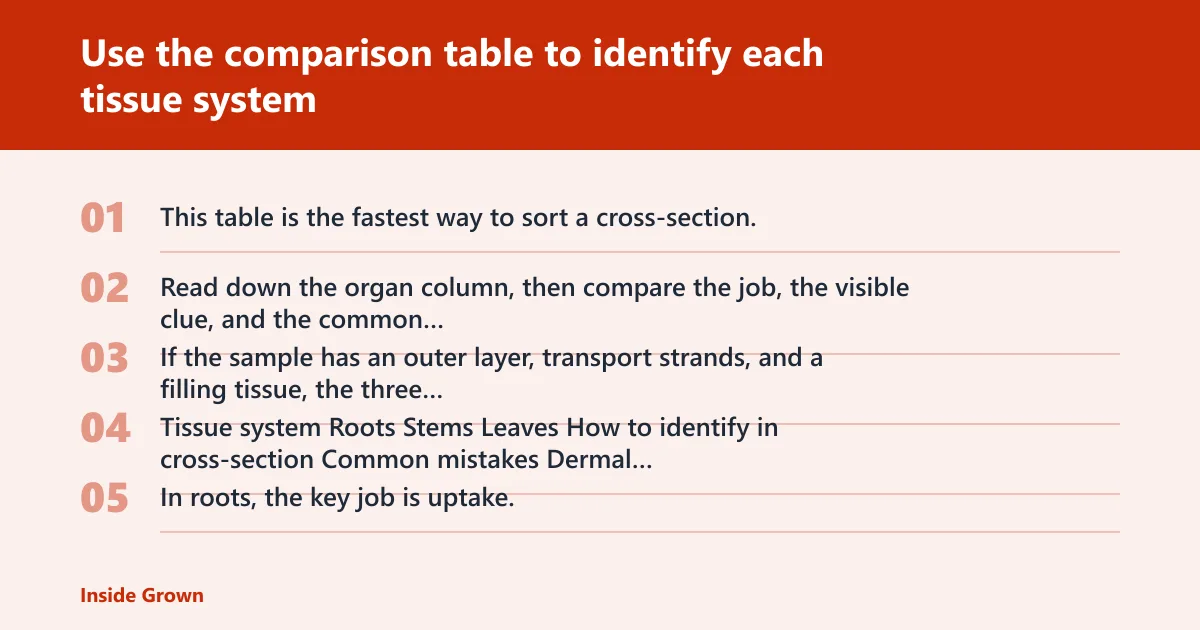 Steps: Use the comparison table to identify each tissue system