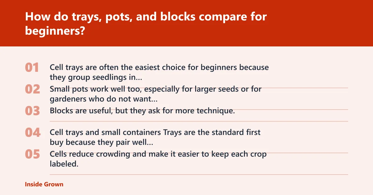 Steps: How do trays, pots, and blocks compare for beginners?