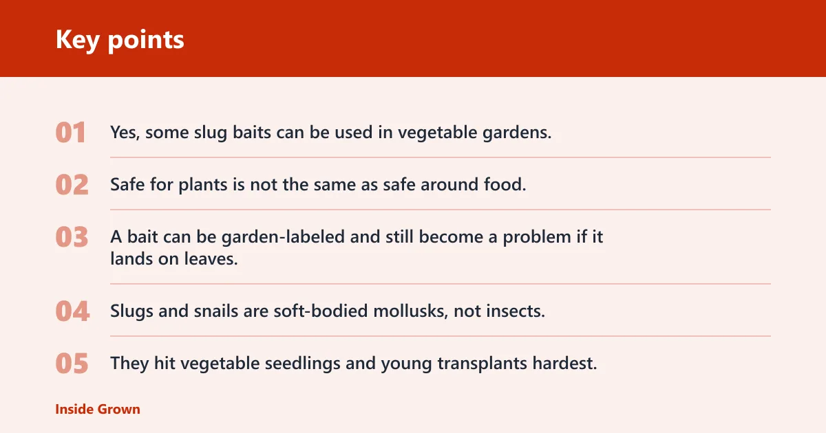 Key points: Are slug baits safe for vegetable gardens?