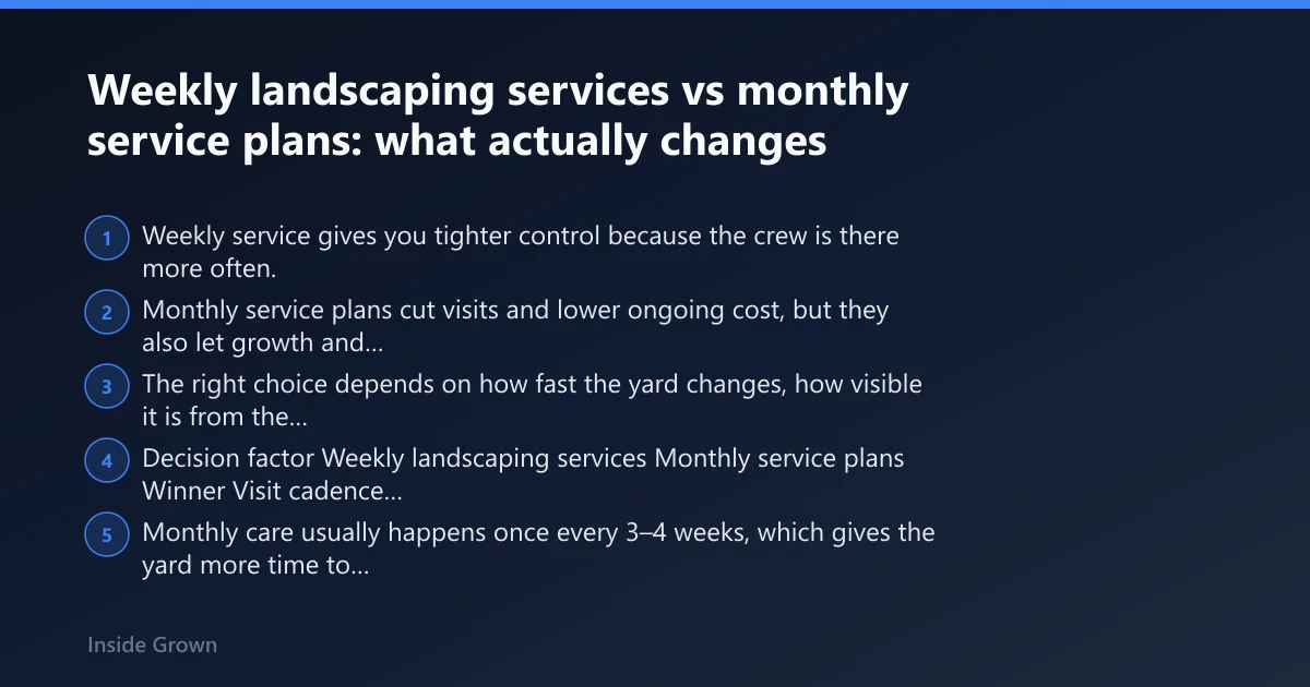 Steps: Weekly landscaping services vs monthly service plans: what actually changes
